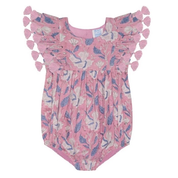 Pink Floral Tassel-Sleeve Baby Romper